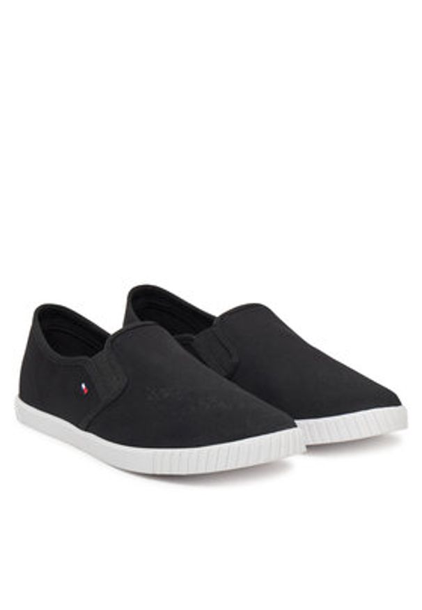 TOMMY HILFIGER - Tommy Hilfiger Tenisówki Canvas Slip-On Sneaker FW0FW08640 Czarny. Zapięcie: bez zapięcia. Kolor: czarny. Materiał: materiał
