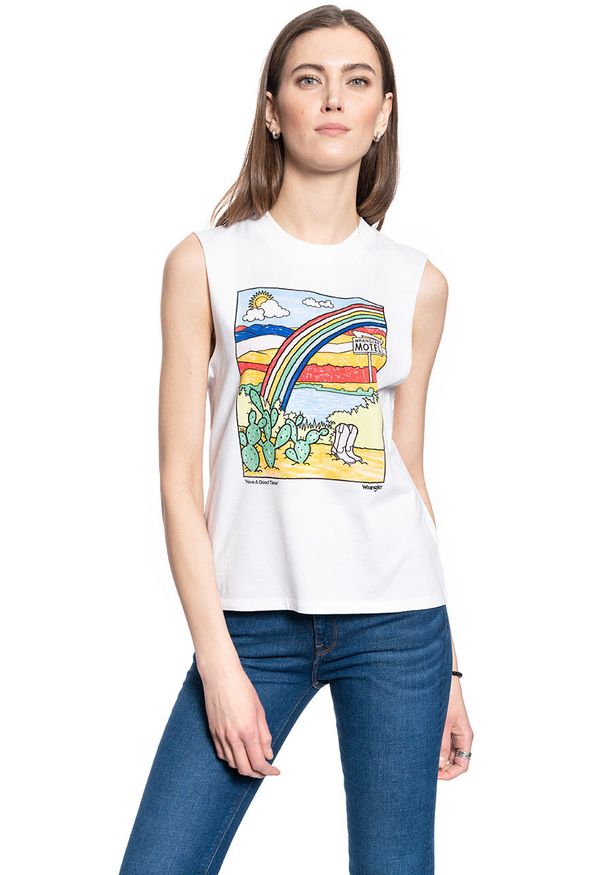 Wrangler - DAMSKI T-SHIRT WRANGLER SLEEVELESS TEE WHITE W7Q6GHX12 112132086