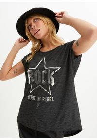 bonprix - Długi shirt z miękkiego materiału z wiskozą. Kolor: czarny. Materiał: wiskoza, materiał. Długość: długie. Wzór: nadruk. Styl: rockowy #1