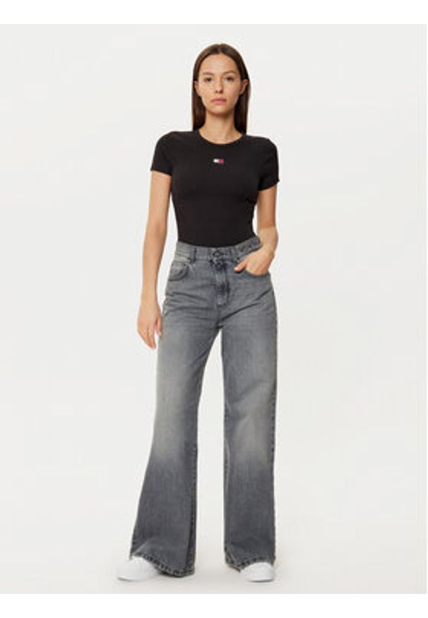 Tommy Jeans T-Shirt DW0DW20463 Czarny Slim Fit. Kolor: czarny. Materiał: bawełna
