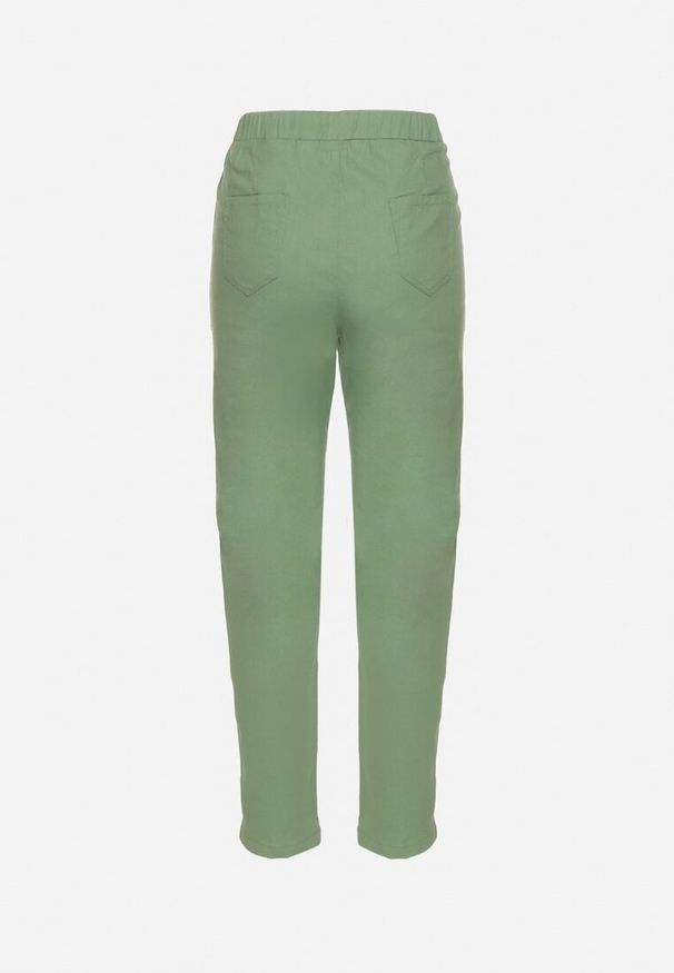 Born2be - Zielone Spodnie z Bawełny Ozdobione Sznurkami Fenarnia. Okazja: na spacer, na co dzień. Kolor: zielony. Materiał: bawełna. Wzór: aplikacja. Styl: casual