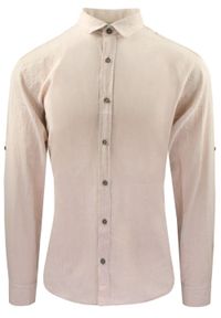 Koszula Weekendowa z Lnem, Krój Taliowany - Victorio - Beż. Kolor: brązowy, beżowy, wielokolorowy. Materiał: len, bawełna. Sezon: lato #1