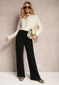Renee - Czarne Szerokie Spodnie High Waist z Lnu i Wiskozy Apoises. Okazja: na co dzień. Stan: podwyższony. Kolor: czarny. Materiał: wiskoza, len. Długość: długie. Sezon: lato. Styl: casual, elegancki