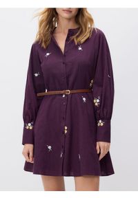 Reserved - Sukienka z haftem - bordowy. Kolor: czerwony. Materiał: tkanina, len, bawełna. Wzór: haft. Typ sukienki: proste #1