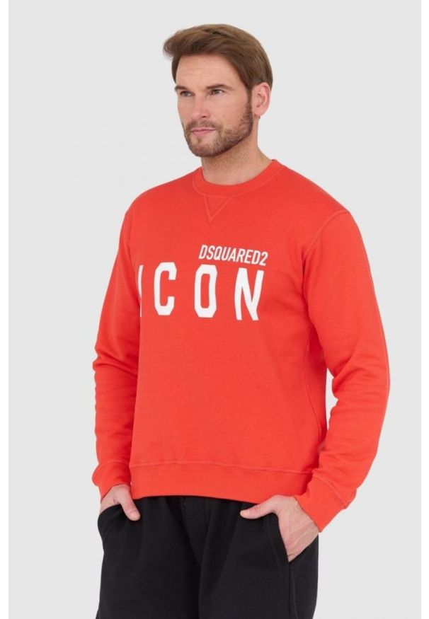DSQUARED2 Czerwona bluza męska z dużym białym logo icon, Rozmiar S. Kolor: czerwony