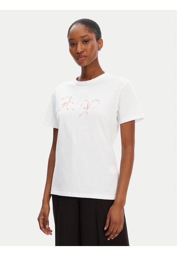 Hugo - HUGO T-Shirt Damacia_5 50544868 Biały Regular Fit. Kolor: biały. Materiał: bawełna