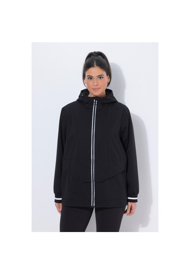 ULLA POPKEN - Damskie Kurtka funkcyjna wodoodporna odblaskowy nadruk kaptur. Kolekcja: plus size. Kolor: czarny. Materiał: poliester, materiał. Wzór: nadruk