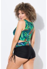 ULLA POPKEN - Damskie Bikini palmy miękkie miseczki drapowanie. Kolekcja: plus size. Kolor: czarny. Materiał: elastan, poliamid, materiał