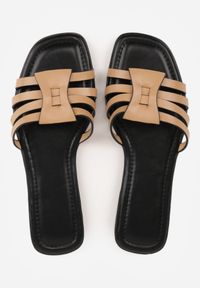 Renee - Ciemnobeżowe Klapki z Geometryczną Cholewką Lilinerris. Okazja: na co dzień. Kolor: beżowy. Materiał: jeans. Wzór: geometria. Sezon: lato. Styl: casual #8