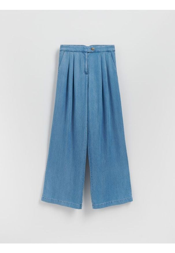 Reserved - Jeansy wide leg z lyocellu - niebieski. Kolor: niebieski