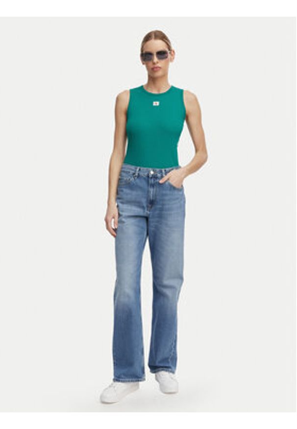 Calvin Klein Jeans Top LV047F246G Zielony ciemny Slim Fit. Kolor: zielony. Materiał: bawełna