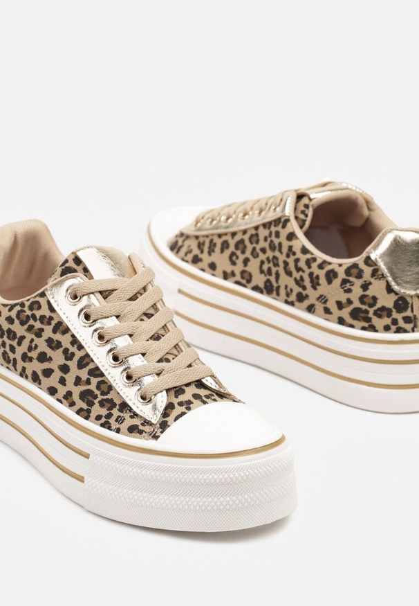 Born2be - Panterkowe Casualowe Trampki na Grubej Podeszwie Peliren. Okazja: na co dzień. Materiał: jeans. Wzór: aplikacja. Styl: casual