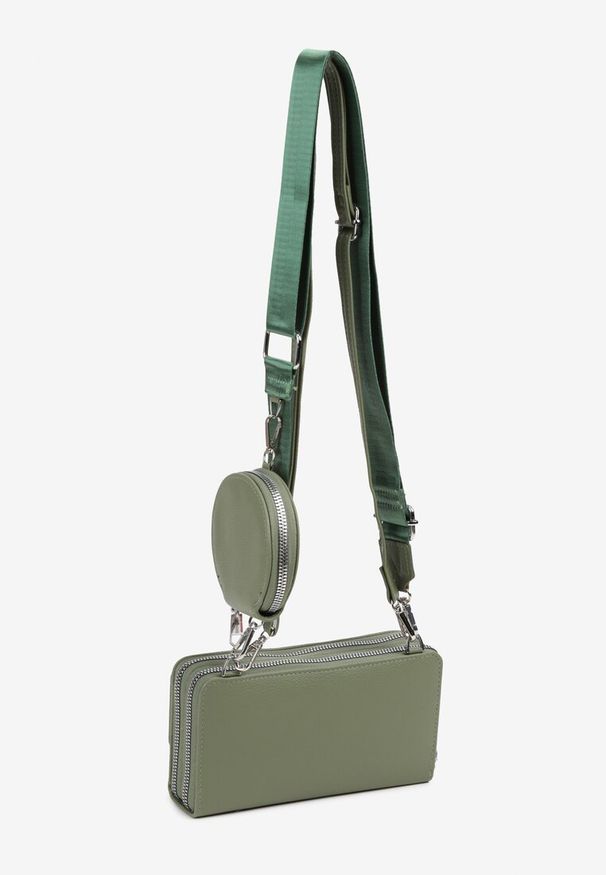 Born2be - Zielona Dwukomorowa Torebka na Ramię z Dwoma Odpinanymi Paskami Siarana. Kolor: zielony. Wzór: paski. Styl: elegancki, casual. Rodzaj torebki: na ramię
