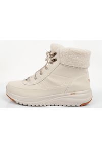 skechers - Buty zimowe damskie Skechers wodoodporne. Kolor: beżowy. Materiał: skóra, nubuk, materiał, syntetyk, futro. Szerokość cholewki: normalna. Sezon: zima