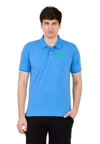 La Martina - LA MARTINA Niebieskie męskie polo z dużym logo, Rozmiar XXL. Typ kołnierza: polo. Kolor: niebieski