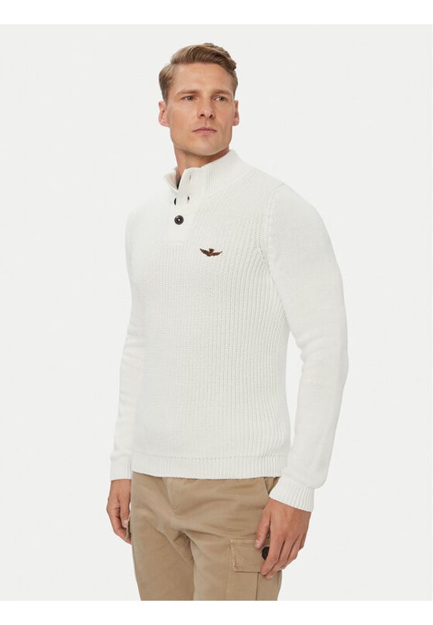 Aeronautica Militare Sweter 262MA1572UL00409 Biały Regular Fit. Kolor: biały. Materiał: bawełna