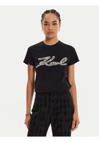 Karl Lagerfeld - KARL LAGERFELD T-Shirt 246W1715 Czarny Regular Fit. Typ kołnierza: dekolt w karo. Kolor: czarny. Materiał: bawełna #1