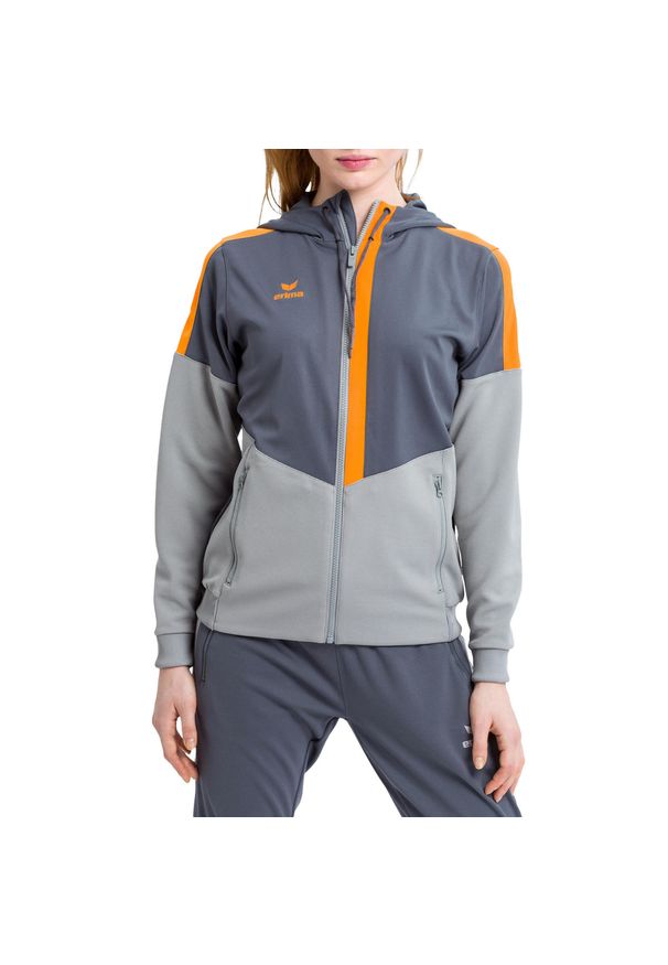 ERIMA - Damska kurtka z kapturem Erima Training. Typ kołnierza: kaptur. Kolor: szary, wielokolorowy, pomarańczowy. Sport: fitness, piłka ręczna