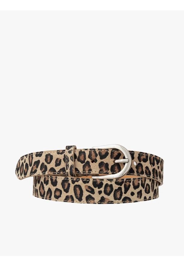 Ryłko - Welurowy pasek w panterkę. Kolor: brązowy. Materiał: welur, skóra. Wzór: motyw zwierzęcy