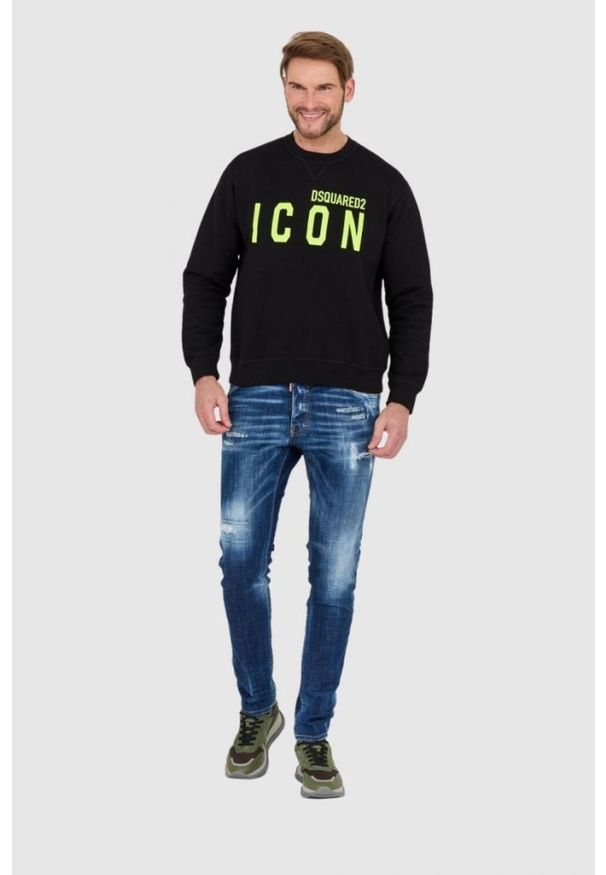 DSQUARED2 Czarna bluza męska z dużym neonowym logo icon, Rozmiar XL. Kolor: czarny
