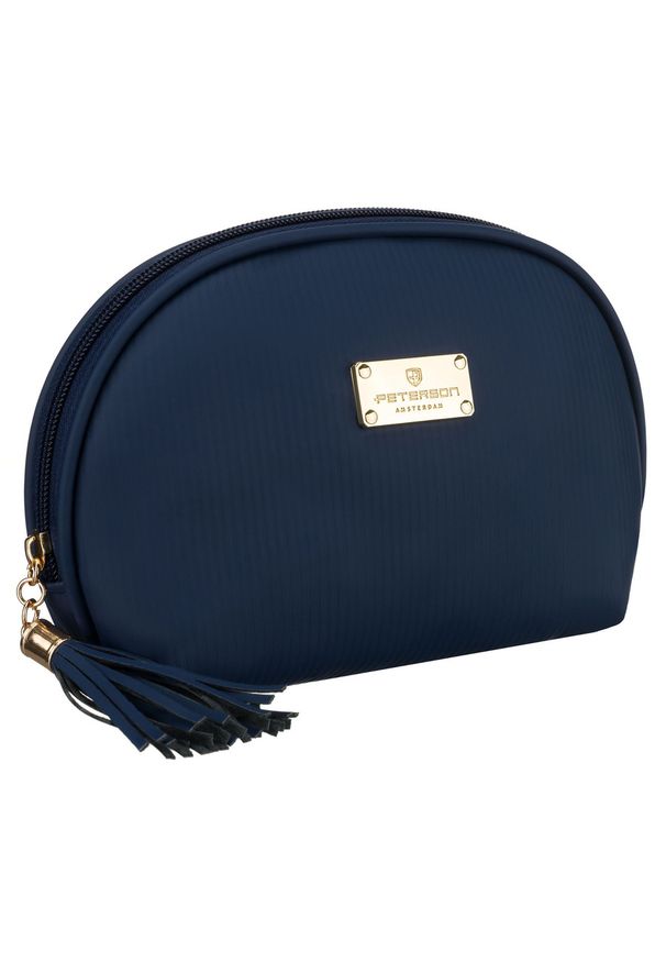 Granatowa kosmetyczka z materiału syntetycznego zamykana suwakiem - Peterson. Kolor: niebieski. Materiał: syntetyk, materiał
