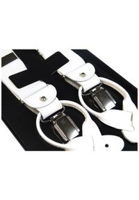 Modini - Białe szelki do spodni na guziki z białymi skórkami G3. Kolor: biały. Materiał: skóra, guma #1