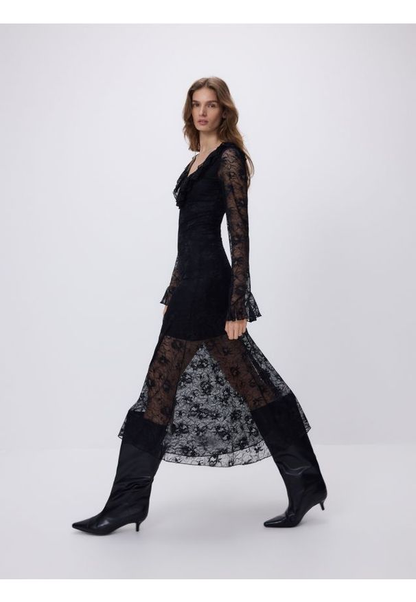 Reserved - Koronkowa sukienka maxi - czarny. Kolor: czarny. Materiał: koronka. Długość: maxi