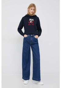 TOMMY HILFIGER - Tommy Hilfiger bluza bawełniana damska kolor granatowy z kapturem z aplikacją. Okazja: na co dzień. Typ kołnierza: kaptur. Kolor: niebieski. Materiał: bawełna. Wzór: aplikacja. Styl: casual #2