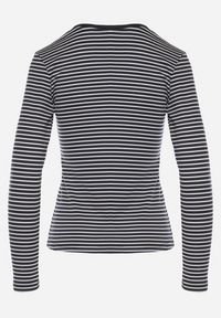 Born2be - Granatowa Bluzka Typu Longsleeve w Paski Ozdobiona Cyrkoniami Ralinella. Okazja: na co dzień. Kolor: niebieski. Materiał: jeans. Długość rękawa: długi rękaw. Wzór: paski, aplikacja. Styl: elegancki, casual, klasyczny #7