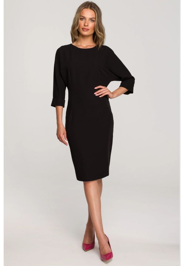 Stylove - Sukienka ołówkowa z nietoperzowymi rękawami klasyczna czarna. Okazja: na spotkanie biznesowe, do pracy. Kolor: czarny. Typ sukienki: ołówkowe. Styl: klasyczny