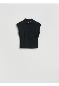 Reserved - Strukturalna bluzka bez rękawów - czarny. Kolor: czarny. Materiał: dzianina. Długość rękawa: bez rękawów #1