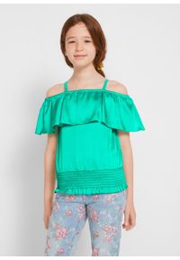 Bluzka dziewczęca off-shoulder bonprix zielony karaibski. Kolor: zielony #3