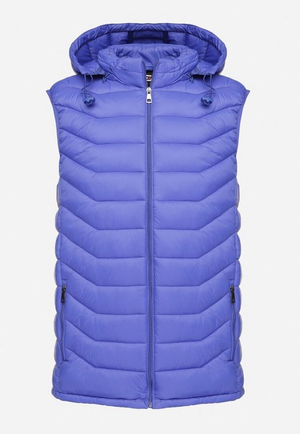 Born2be - Niebieska Kamizelka z Odpinanym Kapturem Pikowana ze Ściągaczami Wodoodporna Migiel. Okazja: na co dzień. Kolor: niebieski. Materiał: jeans. Styl: elegancki, casual