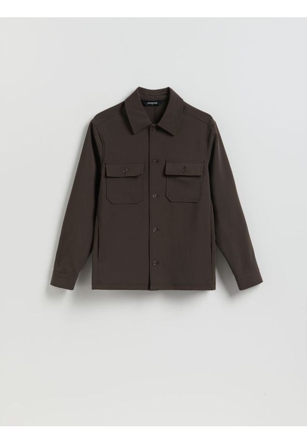 Reserved - Koszula regular fit - brązowy. Kolor: brązowy. Materiał: dzianina, wiskoza