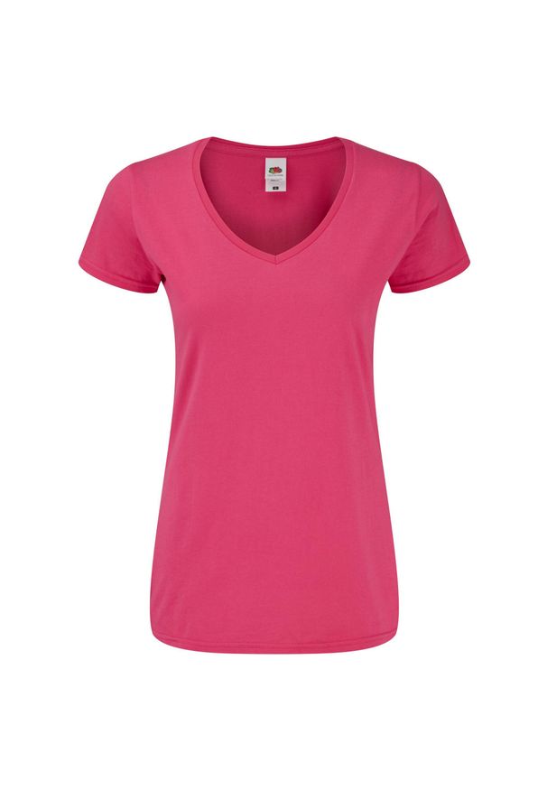 FRUIT OF THE LOOM - Koszulka Damska Iconic 150 Z Dekoltem V. Kolor: różowy. Sport: turystyka piesza