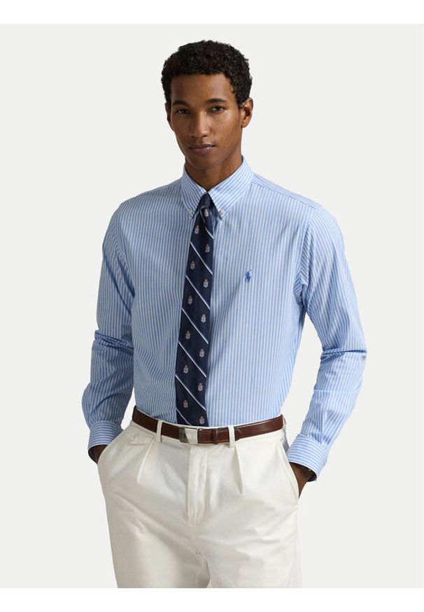 Polo Ralph Lauren Koszula 710929344018 Błękitny Slim Fit. Typ kołnierza: polo. Kolor: niebieski. Materiał: bawełna
