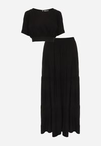 Born2be - Czarny 2-Częściowy Wiskozowy Komplet z Topem i Rozkloszowaną Spódnicą Halelle. Kolor: czarny. Materiał: wiskoza #5