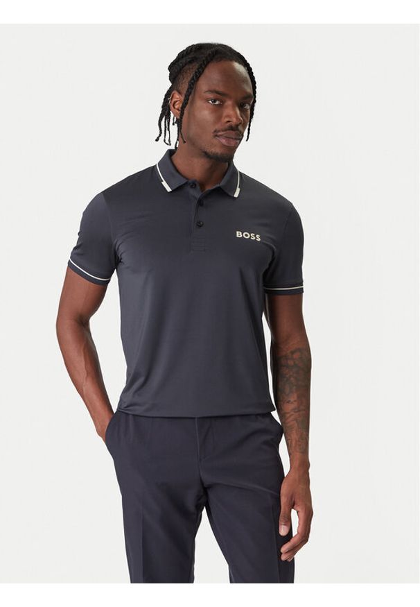 BOSS Polo Paul Pro 50506203 Granatowy Slim Fit. Typ kołnierza: polo. Kolor: niebieski. Materiał: syntetyk