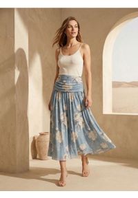 Sinsay - Spódnica midi z marszczeniami w kwiaty - wielobarwny. Wzór: kwiaty #1