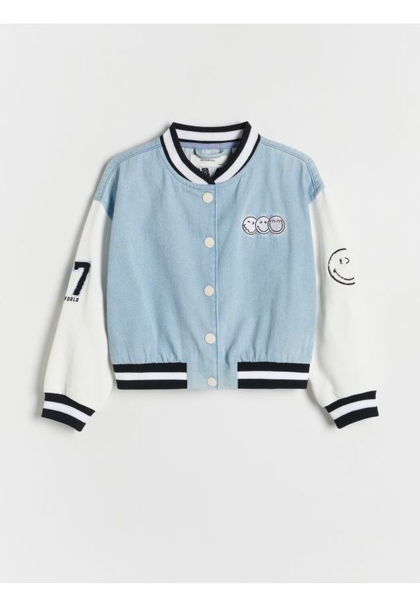 Reserved - Bawełniana bluza bomber SmileyWorld® - jasnoniebieski. Kolor: niebieski. Materiał: bawełna