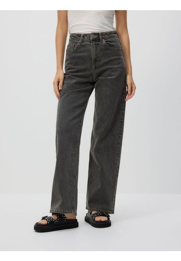 Reserved - Jeansy wide leg - szary. Stan: podwyższony. Kolor: szary
