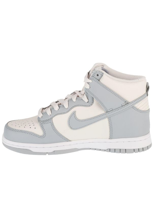 Nike - Buty sportowe Sneakersy damskie, Dunk High Bg. Kolor: biały. Materiał: guma, skóra, tkanina, materiał, syntetyk. Sport: turystyka piesza