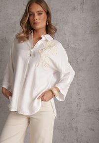 Renee - Biała Nietoperzowa Koszula z Wiskozy z Podpinanymi Rękawami i Haftem Adreaneh. Okazja: na co dzień. Kolor: biały. Materiał: wiskoza. Wzór: haft. Sezon: lato. Styl: boho, casual #5