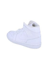 Buty do chodzenia męskie Nike Air Jordan 1 Mid. Zapięcie: sznurówki. Kolor: biały. Materiał: materiał, skóra, syntetyk. Szerokość cholewki: normalna. Model: Nike Air Jordan. Sport: turystyka piesza