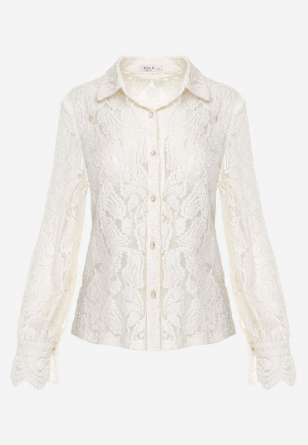 Born2be - Jasnobeżowa Koronkowa Koszula Zapinana Analeta. Kolor: beżowy. Materiał: koronka. Styl: elegancki