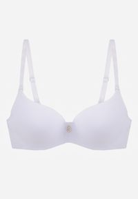 Renee - Biały Biustonosz Push Up o Gładkim Wykończeniu z Cyrkoniową Aplikacją Claronei. Kolor: biały. Rodzaj stanika: push-up. Wzór: gładki, aplikacja #6