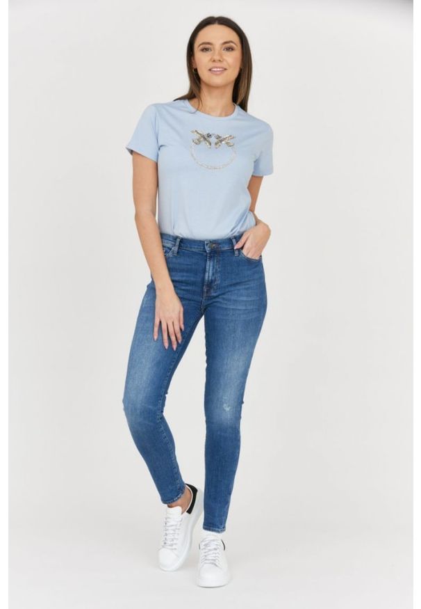 7 FOR ALL MANKIND Jeansy damskie z przetarciami HW SKINNY SLIM ILLUSION Outline, Rozmiar 26. Kolor: niebieski