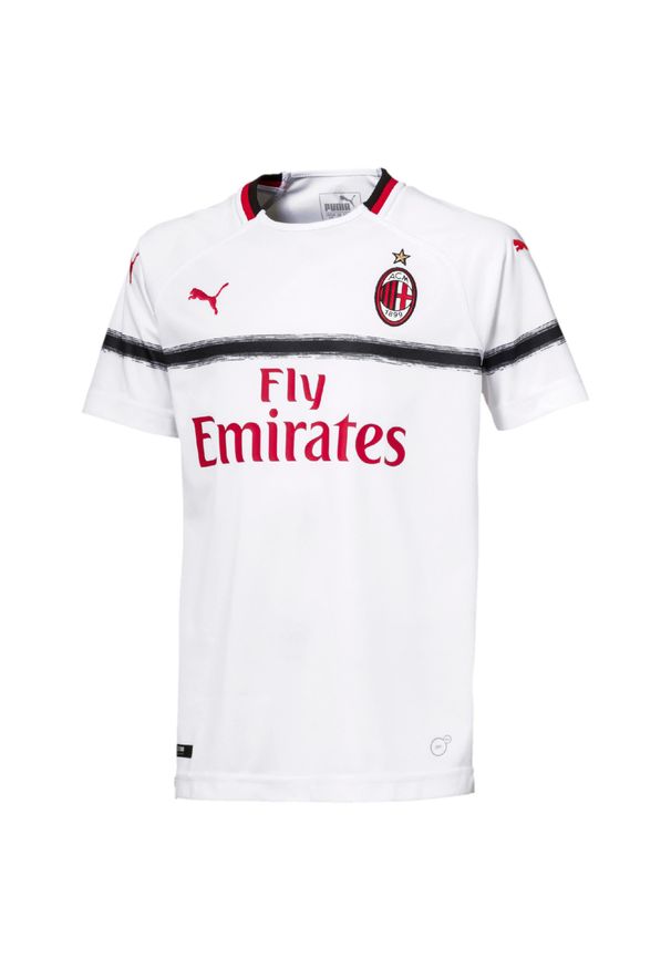 Koszulka piłkarska dla dzieci Puma AC Milan 18/19. Materiał: poliester. Technologia: Dri-Fit (Nike). Sport: piłka nożna