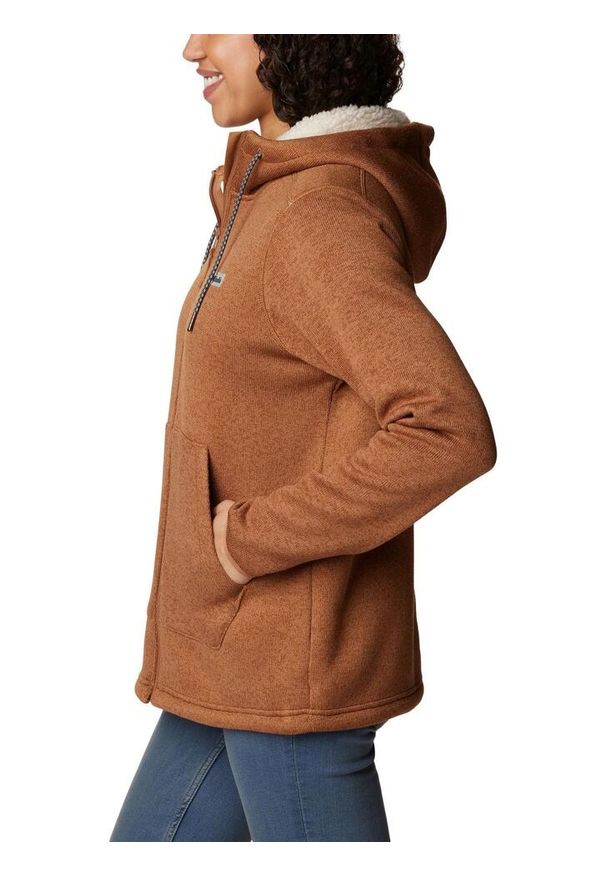 columbia - Damska bluza polarowa Columbia Weather Sherpa z pełnym zamkiem błyskawicznym. Typ kołnierza: polo. Kolor: brązowy. Materiał: polar
