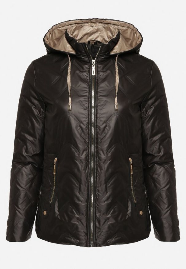 Born2be - Czarna Kurtka Pikowana z Odpinanym Kapturem Marinos. Kolekcja: plus size. Kolor: czarny. Styl: elegancki